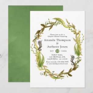 Aquarell-Nautische-Algen-Hochzeit-Paare- Dusche Einladung