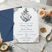 Aquarell-Nautische Blumengebinde-Anker-Hochzeit