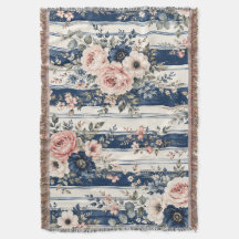 Aquarell-Navy-Blumenstreifen-Musterdesign