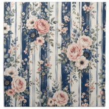 Aquarell-Navy-Blumenstreifen-Musterdesign