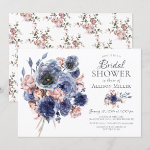 Aquarell Navy Blush Floral Brautparty Einladung