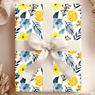 Aquarell Navy Gelb Boho Floral Blume Geschenkpapier