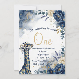 Aquarell Navy-Giraffenjunge erster Geburtstag Einladung