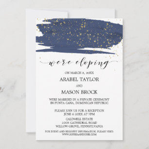 Aquarell-Navy- und Gold-Elopement-Empfang Einladung