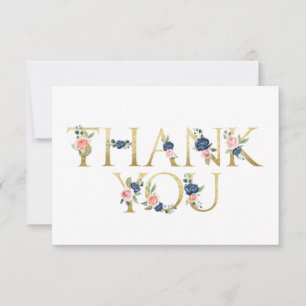 Aquarell-Navy- und Korallen-Blumen-Dankeschön-Kart Dankeskarte