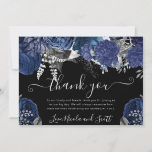 Aquarell Navy- und Silberrosen-Hochzeit Dankeskarte