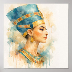 Aquarell Nefertiti Kunst Druck Pharaonisch Ägyptis Poster