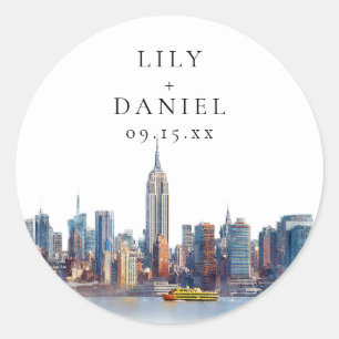 Aquarell New York City Destination Hochzeit Runder Aufkleber