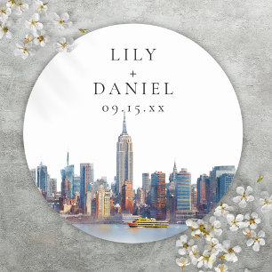 Aquarell New York City Destination Hochzeit Runder Aufkleber
