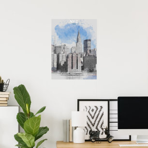 Aquarell New York City Skyline – Manhattan Wand  Poster