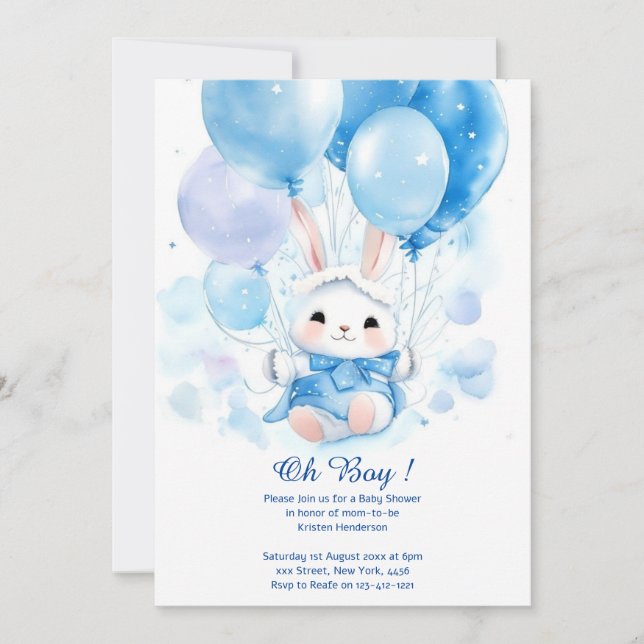 Aquarell Niedlich Bunny Baby Dusche Einladung (Vorderseite)