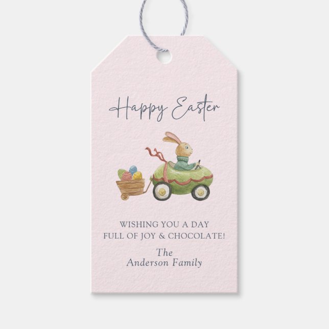 Aquarell Niedlich Bunny, Pink Happy Oaster Geschenkanhänger (Vorderseite)