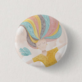 Aquarell niedlich Cartoon Mädchen. Pink Fee Fantas Button