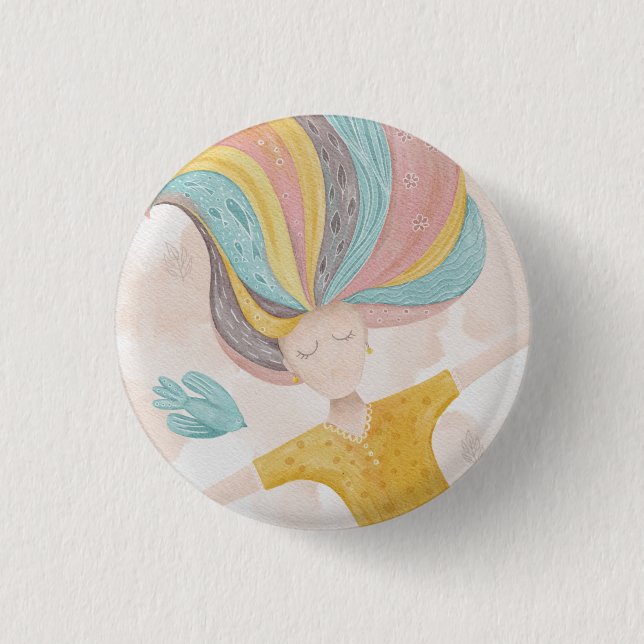 Aquarell niedlich Cartoon Mädchen. Pink Fee Fantas Button (Vorderseite)