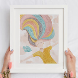 Aquarell niedlich Cartoon Mädchen. Pink Fee Fantas Poster