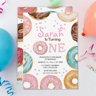 Aquarell niedlich Donuts 1. Geburtstag Einladung