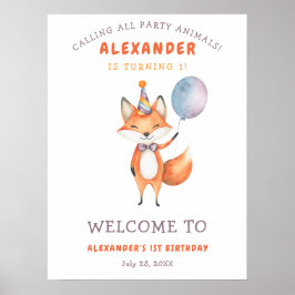 Aquarell Niedlich Fox 1. Geburtstag Poster
