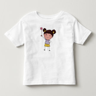 Aquarell Niedliches Strichfigur-Mädchen Rosa Blume Kleinkind T-shirt