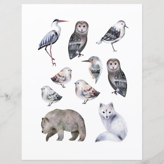 Aquarell Nordische Tiere zum Ausschneiden und Koll (Vorderseite)