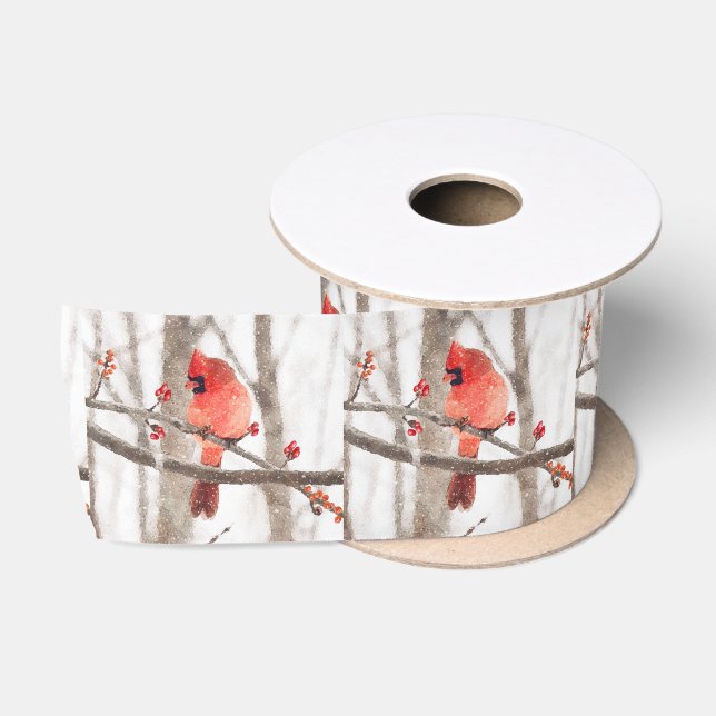 Aquarell Nordischer Kardinal Weihnachtsdesign Satinband (Spule)