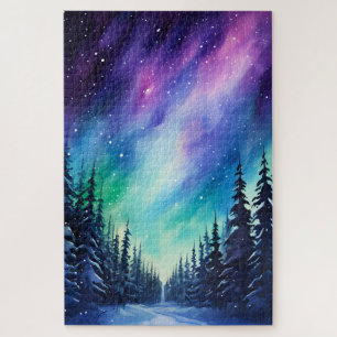 Aquarell Nordlichter aurora borealis