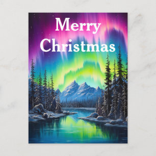 Aquarell Nordlichter aurora borealis  Feiertagspostkarte