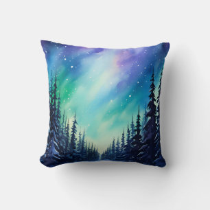 Aquarell Nordlichter aurora borealis Kissen