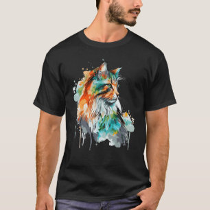 Aquarell Norwegische Waldkatze Farbige Langhaarkat T-Shirt