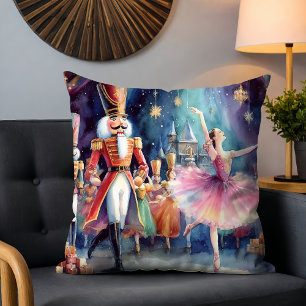 Aquarell-Nussknacker-Ballerina-Weihnachtstanz Kissen