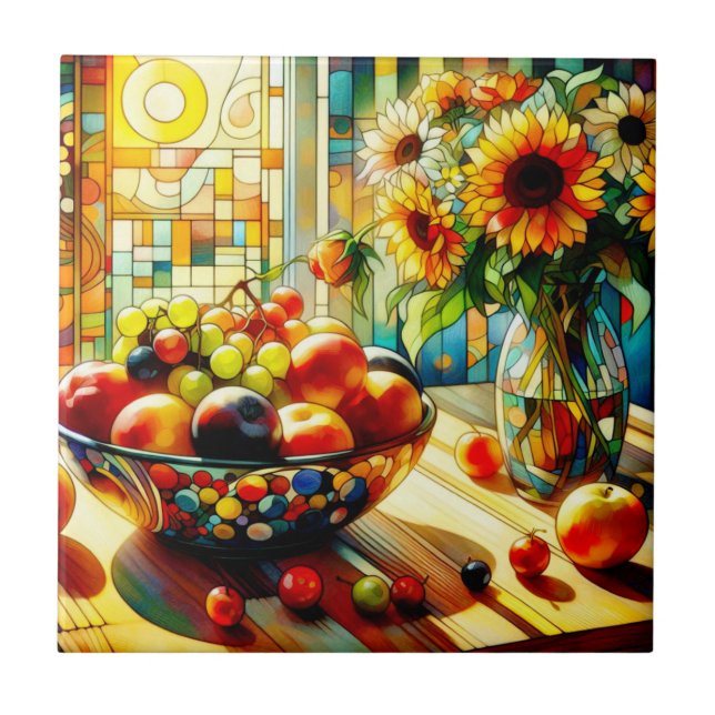 Aquarell Obst und Blume Keramik Tile Fliese (Vorderseite)