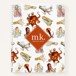 Aquarell Octopus Ocean Animes Muster Monogram Notizbuch