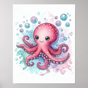 Aquarell-Oktopus Poster