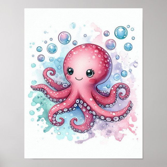 Aquarell-Oktopus Poster (Vorne)