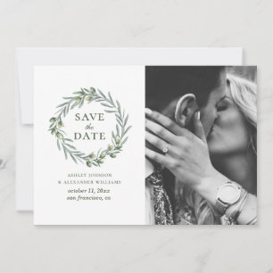 Aquarell-Olivenblätter. Botanischer Kranz. Italien Save The Date