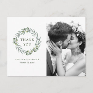 Aquarell Olivenblätter. Italienische Hochzeit Dank Postkarte