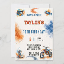 Aquarell Orange Blau Dirt Bike Geburtstag