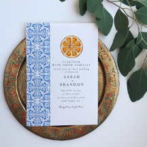 Aquarell Orange Blau Fliese Mittelmeer-Hochzeit