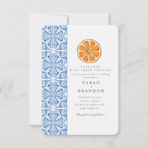 Aquarell Orange Blau Fliese Mittelmeer-Hochzeit Einladung