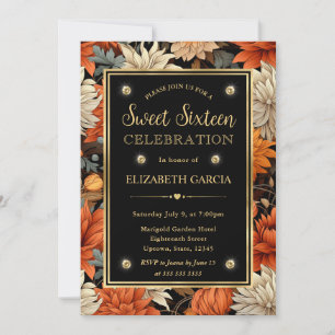 Aquarell Orange Braune Herbstblätter Sweet 16 Einladung