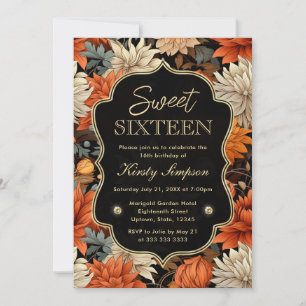 Aquarell Orange Braune Herbstblätter Sweet Sixteen Einladung