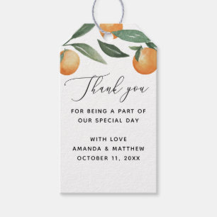 Aquarell Orange Danke. Garten Zitrus Hochzeit Geschenkanhänger