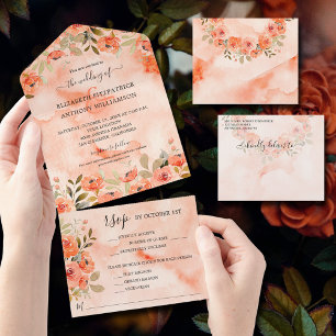 Aquarell Orange Florale Hochzeit  All In One Einladung