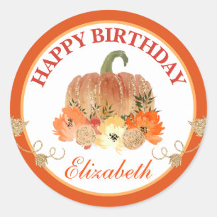 Aquarell Orange & Gold Kürbis Happy Birthday Runder Aufkleber