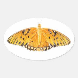 Aquarell Orange Golf-Fritillaria-Schmetterling Ovaler Aufkleber