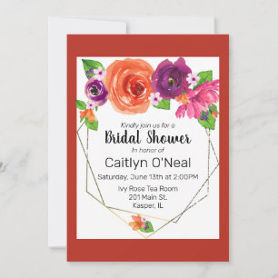 Aquarell Orange Lila Rosa Blumen Goldrahmen Einladung