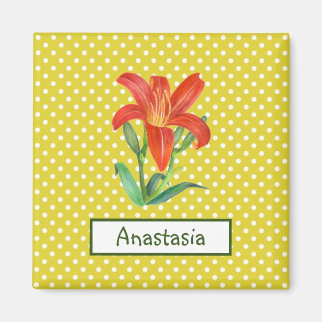 Aquarell Orange Lily Lemon Green Polka Dots Magnet (Vorne)
