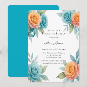 Aquarell Orange & Teal Rosen Brunch und Sektfrühst Einladung