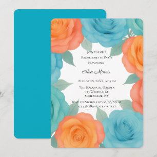 Aquarell Orange & Teal Rosen Junggesellinnenabschi Einladung