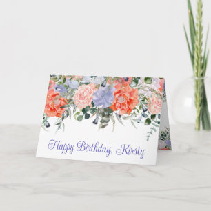 Aquarell Orange und Lila Sommerblumen Geburtstag Karte