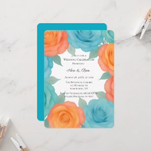 Aquarell Orange und Türkis Rosen Hochzeit Einladung